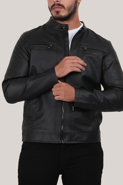 Erkek Hakim Yaka Deri Mont