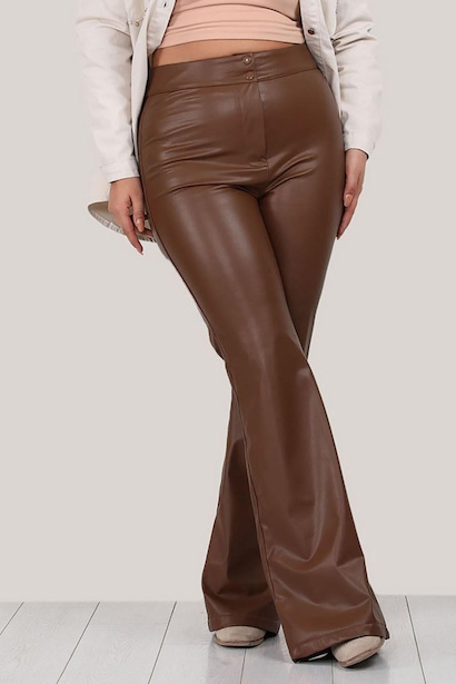 Büyük Beden Bol Paça Deri Pantolon