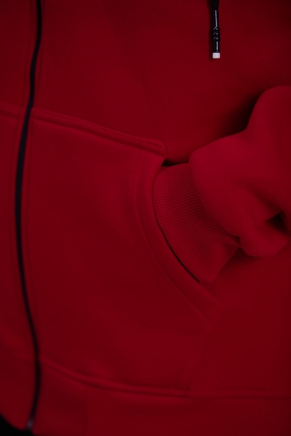 Büyük Beden Kapşonlu Fermuarlı Sweat Kırmızı 4