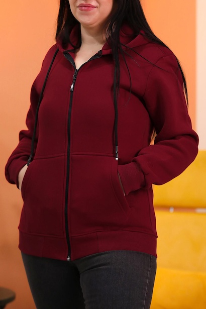 Büyük Beden Kapşonlu Fermuarlı Sweat