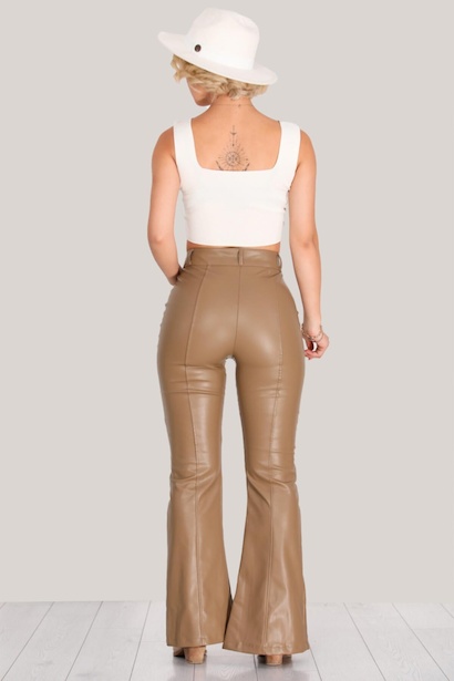Kadın İçi Polarlı Yırmaçlı Deri Pantolon Bej 4