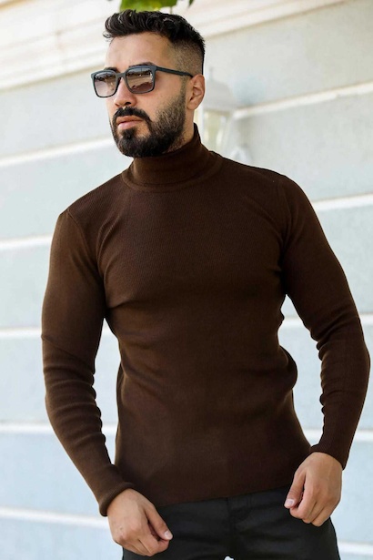 Erkek Balıkçı Yaka Fitilli Triko Kazak