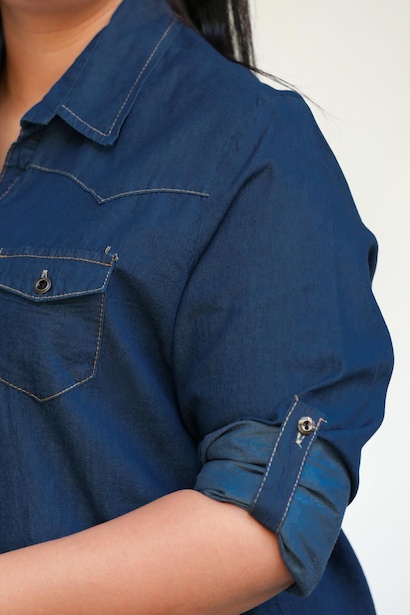 Büyük Beden Kol Katlama Kot Gömlek & Tunik & Elbise Kot 9