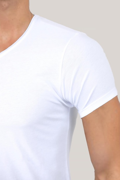 Erkek Bisiklet Yaka T-shirt Beyaz 4