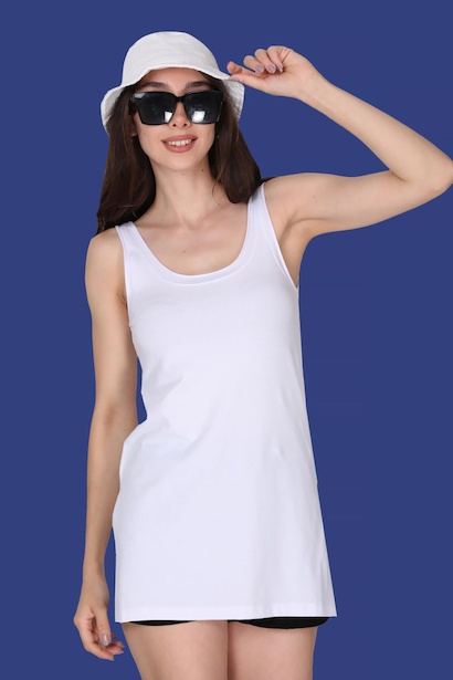 Kadın Yırtmaçlı Atlet T-shirt Beyaz 4