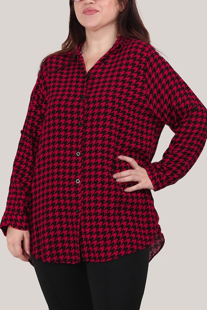 Büyük Beden Kol Katlamalı Gömlek Kırmızı