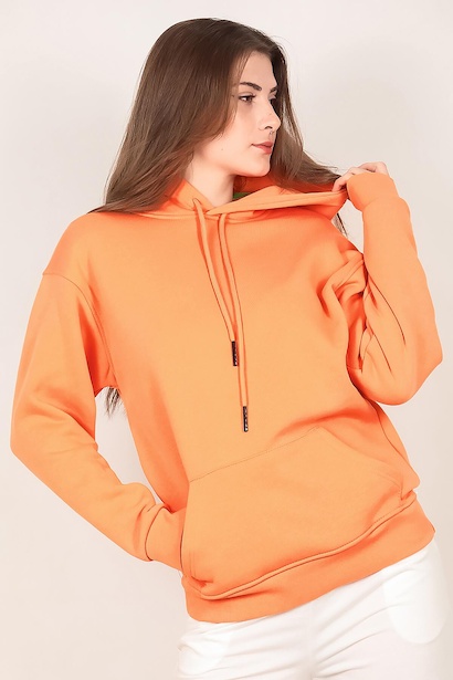 Kadın Kapşonlu 3 İplik Şardonlu Sweat