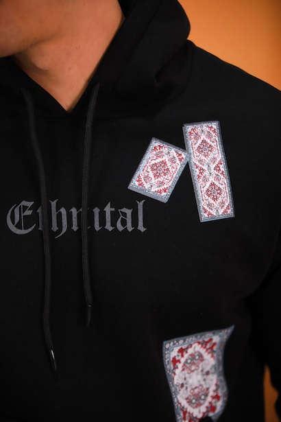 Erkek İçi Şardonlu Ön Ve Sırt Baskılı Kapşonlu Sweat Siyah 6