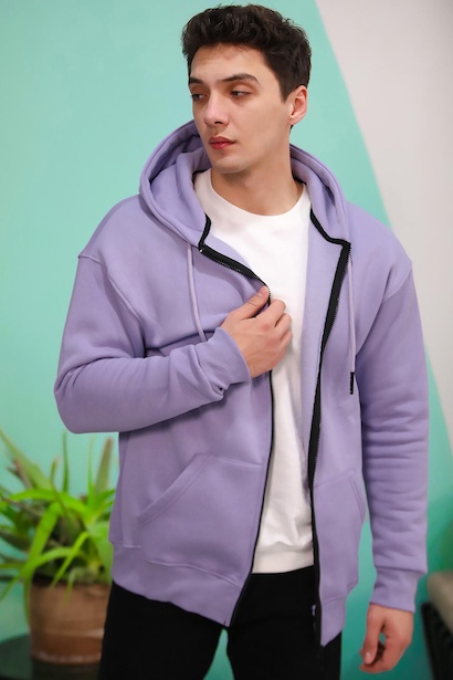 Erkek Kapşonlu Fermuarlı Sweat