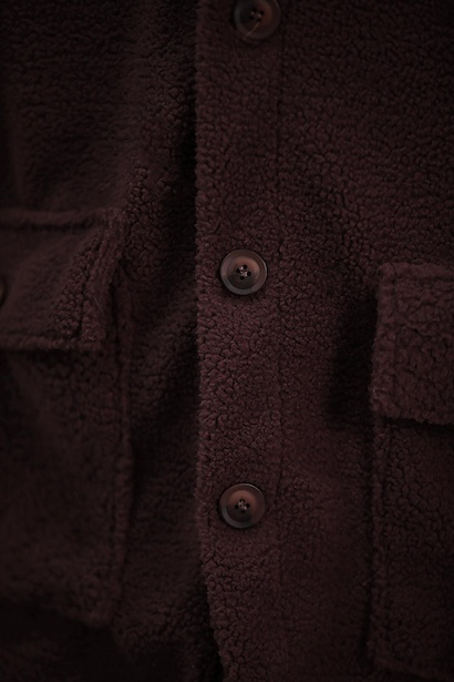 Büyük Beden Gömlek Yaka Düğmeli Peluş Ceket Bordo 4