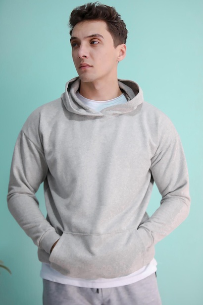 Erkek İçi Şardonlu İki İplik Kapşonlu Sweat Gri