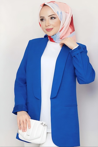 Kadın Mendil Yaka Blazer Ceket Saks