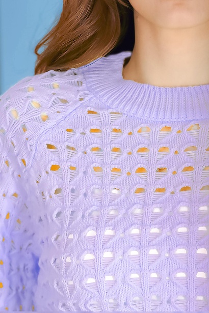 Kadın Kısa Triko Kazak Bluz Lila 6