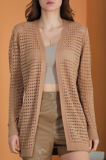 Kadın Delikli Hırka Bej 6