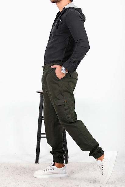 Erkek Paça Lastikli Kargo Pantolon Haki