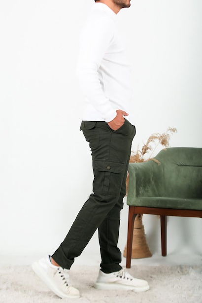 Erkek Kargo Cepli Düz Paça Pantolon
