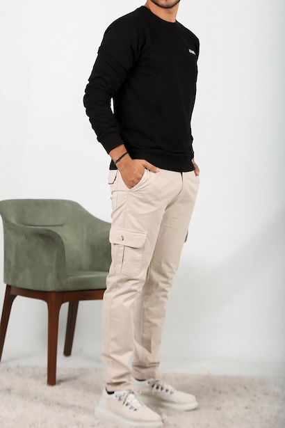 Erkek Kargo Cepli Düz Paça Pantolon