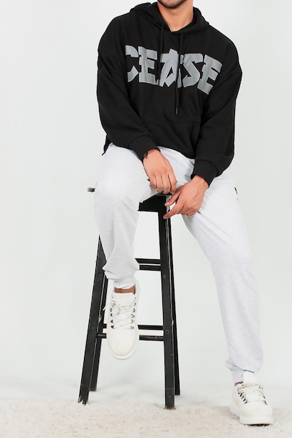 Erkek Büyük Beden Manşetli Eşofman Ekru