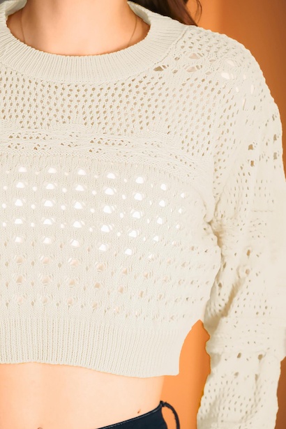 Kadın Delikli Triko Bluz Taş 9