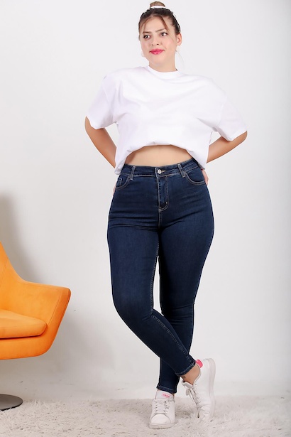 Büyük Beden Dar Paça Pantolon Lacivert