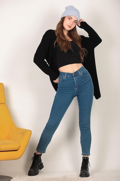 Kadın Likralı Mom Jeans Pantolon