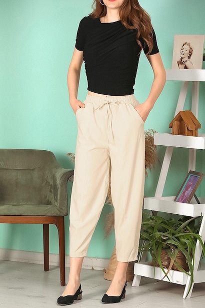 Kadın Çimalı Paraşüt Kumaş Havuç Pantolon  Taş 6