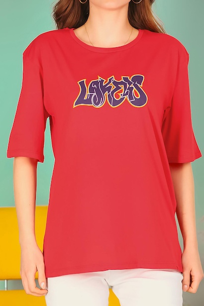 Kadın Bisiklet Yaka T-shırt Kırmızı 6