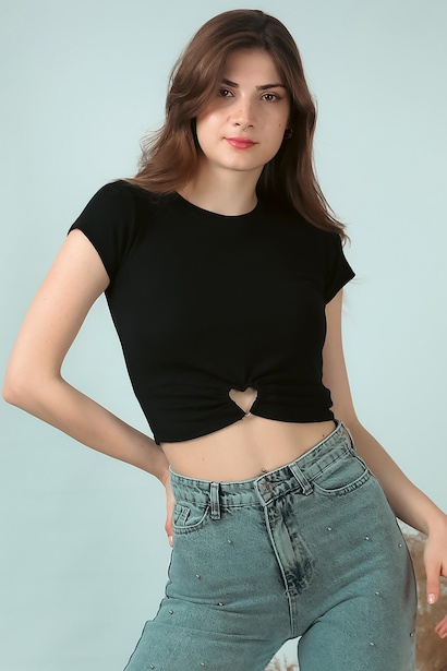 Kadın Kısa Bluz Siyah 6