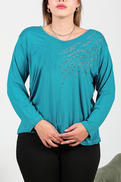 Büyük Beden Uzun Kol Bluz Petrol 6