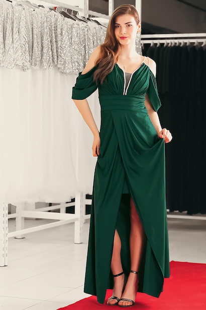 Kadın Taş Detaylı Uzun Abiye