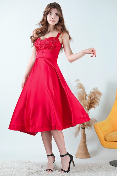 Kadın Midi Boy Saten Abiye