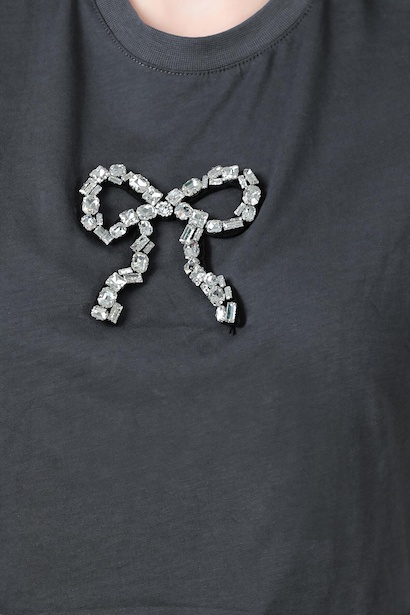 Kadın Bisiklet Yaka Taşlı T-shırt Füme 6