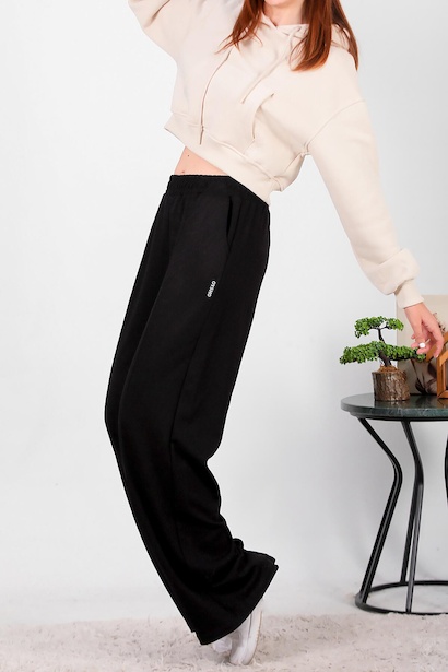 Kadın Bel Lastikli Çimalı Geniş Eşofman Altı