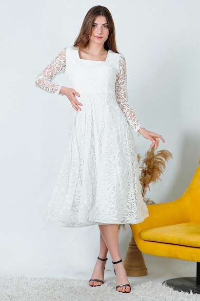 Kadın Simli Midi Boy Abiye Elbise