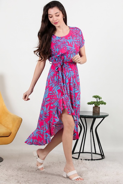 Dokuma Vizkon Ön Kısa Arka Uzun Kadın Elbise