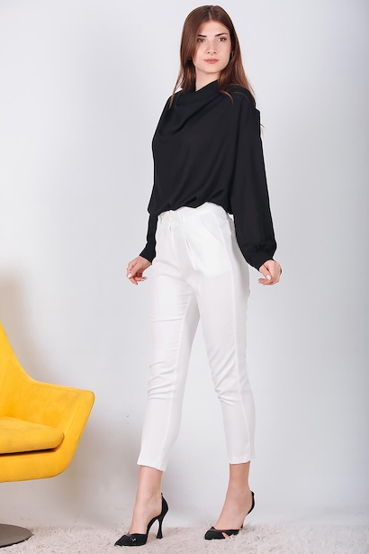 Kadın Çift Düğmeli Pantolon Ekru 6