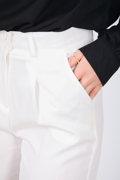 Kadın Çift Düğmeli Pantolon Ekru 9