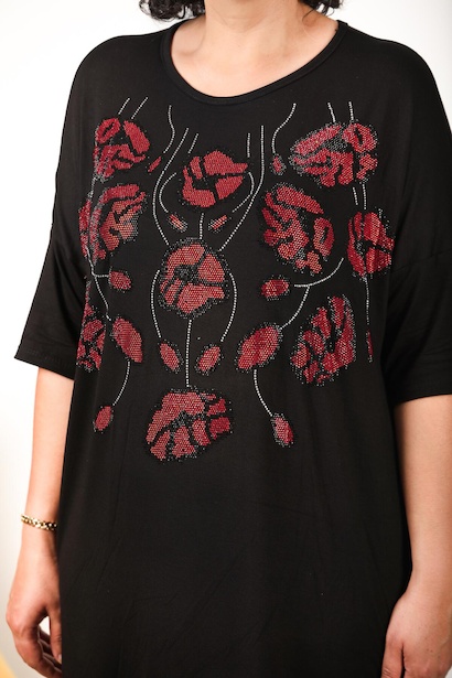 Büyük Beden Taşlı Elbise Siyah 6