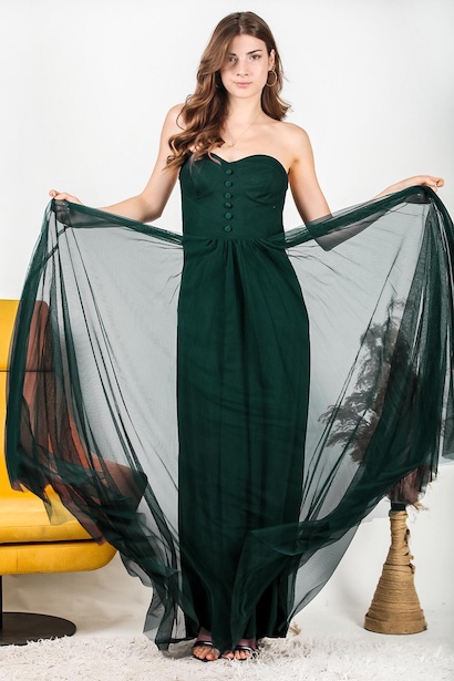 Kadın Straplez Tül Abiye