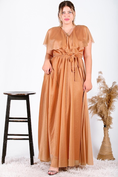 Büyük Beden Kruvaze Yaka Uzun Abiye