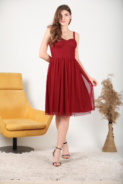 Kadın Puantiyeli Tül Elbise