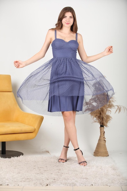 Kadın Puantiyeli Tül Elbise