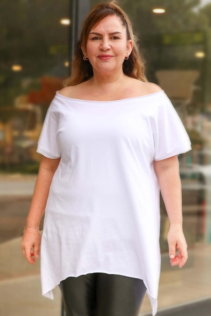 Büyük Beden Asimetrik T-shirt Beyaz