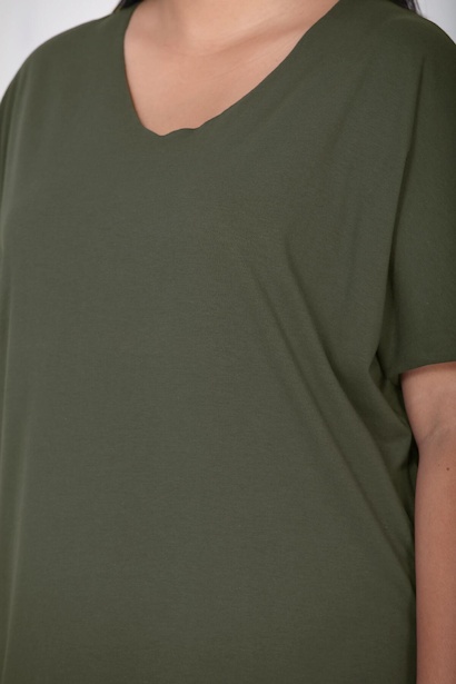 Büyük Beden V Yaka T-shırt Haki 6