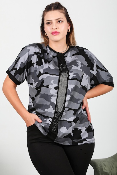 Büyük Beden Önü Taşlı Bluz