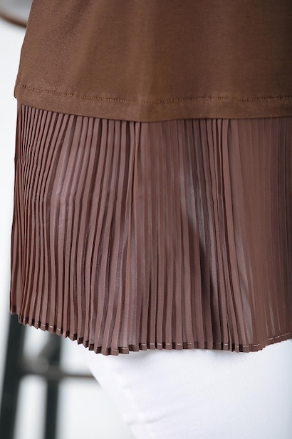 Büyük Beden Eteği Pileli Tunik Kahverengi 6