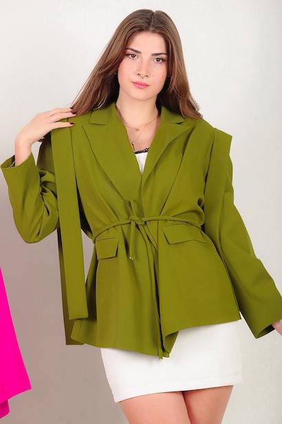 Kadın Omzu Kuşaklı Blazer Ceket Yeşil 6