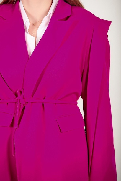 Kadın Omzu Kuşaklı Blazer Ceket Fuşya 9