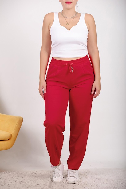 Büyük Beden Paça Pileli Pantolon Kırmızı 6