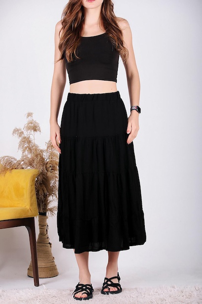 Kadın Fırfırlı Midi Etek Siyah 6